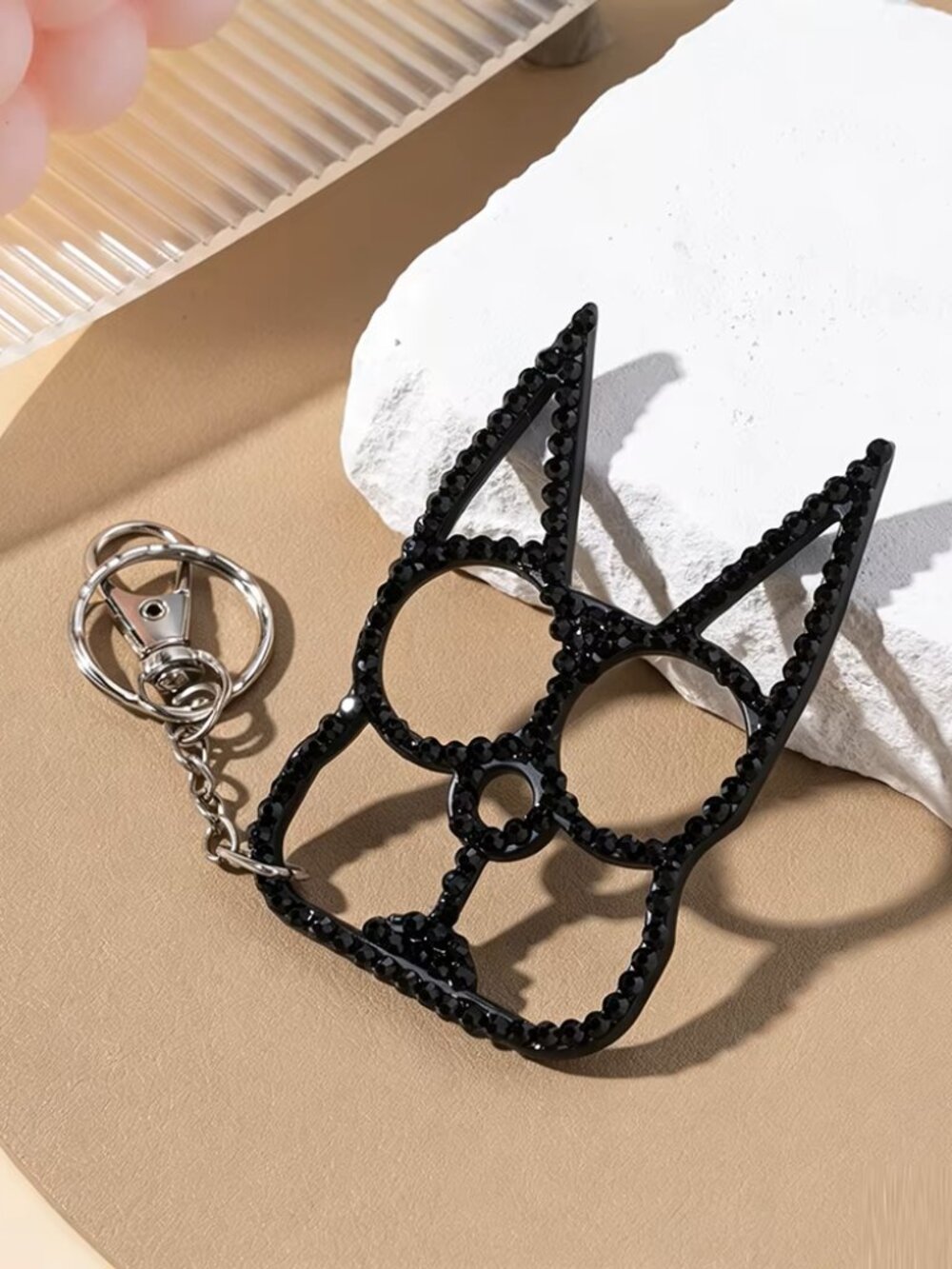Black Rhinestone Kitty Cat Ear Self Defense Keychain Bottle Opener🔑🐱